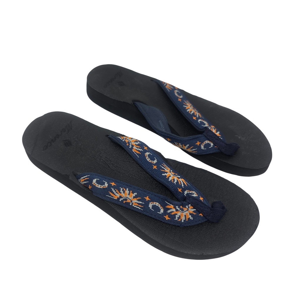 Merence Flip Flop Women 8 Navy Celestial Sun Moon Boho Casual 651